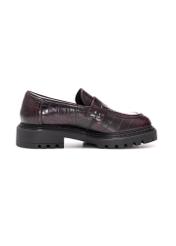 Burgundy women's croco moccasins BUTYD-1189-90(Z25), side view of the product on a white background.