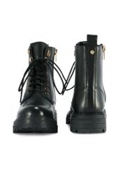 Black leather women's ankle boots BUTYD-1015A-99(Z25) - front product view on white background.