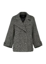 Gray short women's coat PLADT-0062-91(Z25), product view from the front on a white background.