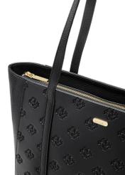 Black shopper bag with monogram TOREC-1160-9P(W26) - close-up of detail, on white background.