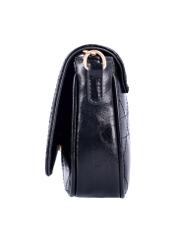 Black small glossy messenger bag TOREC-1254-9F(Z26), side product view on white background.