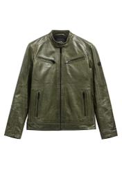 Men's khaki leather jacket KURMS-0338-8D(W26) - front product view, on white background.