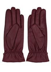 Burgundy women's leather gloves REKDS-0090-4D(Z26), product view from the back on a white background.