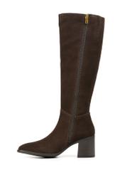 Brown suede high-heeled boots BUTYD-1100-1I(Z26), product view from the side on a white background.
