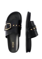 Women's black leather mules BUTYD-1269-99(W26), product view from above on white background.