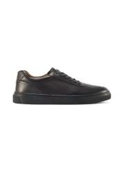 Men's leather sneakers in navy blue BUTYM-0484-7E(W26) - side view of the product, on a white background.