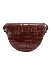 Brown croco leather handbag TORES-0707F-1H(W26), back product view on white background.