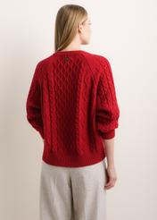 Dark red women's sweater SWEDT-0277-4C(Z26), product view from the back on the model. Half of the silhouette visible.