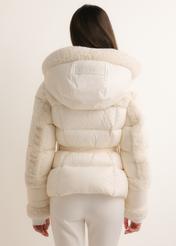 Light beige women's winter jacket KURDT-0705-1A(Z26), rear view on a model. Half-body shot.