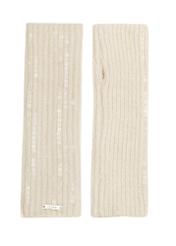 Beige women's gloves with a wool blend REKDT-0034-81(Z25) - product view from above on a white background.