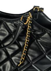 Black quilted women's handbag TOREC-1057-99(Z25), close-up of the product handle, view on a white background.