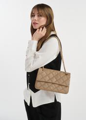 Beige leather women's handbag with chain TORES-1110-81(W25)