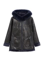 Women's double-sided leather sheepskin coat KOZDS-0094-1397(Z25), product view from the front on a white background.-02