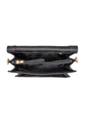 Black leather messenger bag TORES-1182-99(Z25), view of the inside of the product on a white background.