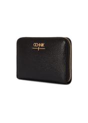 Black medium women's leather wallet PORES-0931A-99(Z25), diagonal product view on white background.