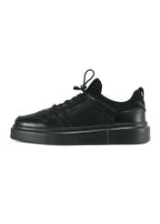 Men's black leather sneakers BUTYM-0509-99(Z25) - side view of the product on a white background.