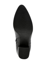 Women's leather ankle boots in black BUTYD-1186-99(Z25), product view from below on a white background.