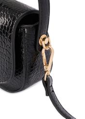 Small black women's croco messenger bag TOREC-1185-9G(W26), close-up of the product detail on a white background.