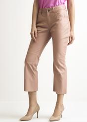 Women's beige leather pants SPODS-0026-1187(W22)-01