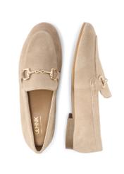 Dark beige suede women's moccasins BUTYD-1257-1K(W26), product view from above on white background.