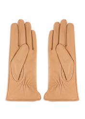 Beige women's leather gloves REKDS-0001A-81(Z25), product view from the back on a white background.
