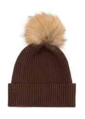 Brown woolen women's hat with pompom CZADT-0052A-1H(Z26)