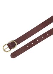 Brown leather belt with decorative buckle PASDS-0354-1H(Z26), product view from above on white background.