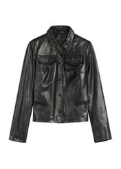 Black women's leather jacket KURDS-0548-2874(Z25), product view from the front on a white background.