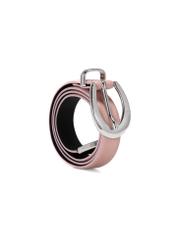 Pink women's leather belt PASDS-0325-31(W25) - diagonal product view on white background.