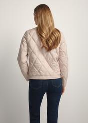 Beige women's quilted jacket KURDT-0658-1A(W26), back view of the product on the model. Half of the silhouette visible.