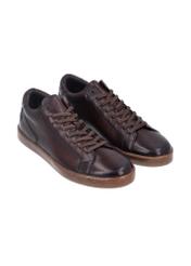 Dark brown men's leather sneakers BUTYM-0405C-1I(Z26), diagonal product view on white background.
