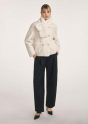 Cream women's fur coat FUTDP-0068-12(Z25), front view of the product on the model. Full body visible.