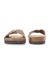Women's leather camel flip-flops BUTYD-1157-1D(W26), front and back view of the product on a white background.