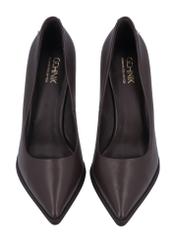 Brown leather women's high heels BUTYD-1217-1I(Z26), front product view on white background.