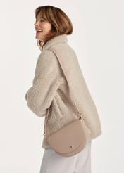 Beige leather women's handbag TORES-0895D-81(Z25), product view on a model, half of the silhouette visible.