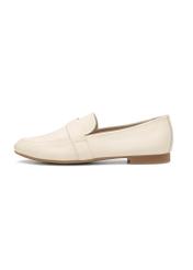 Women's leather cream moccasins BUTYD-1074A-0B(W26), side product view on white background.