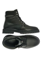 Black men's leather ankle boots BUTYM-0504-99(Z25), product view from the top and side on a white background.