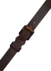 Dark brown men's leather belt PASMS-0241-1I(Z26) - product view from above, on white background.