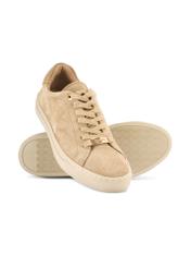 Women's suede beige sneakers BUTYD-1068-82(Z25) - product view from above on a white background.
