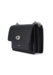 Small black women's handbag with an elegant clasp TOREC-1322-99(Z26), diagonal view of the product on a light background.