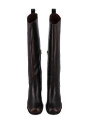 Dark brown leather women's high heel boots BUTYD-1335-1I(Z26), front product view on white background.