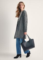 Black large leather shopper bag TORES-1140-99(Z25), view of the product in the model's hand on a light background.