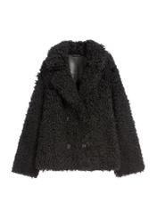 Black women's sheepskin coat KOZDS-0087-3095(Z25), front product view on a white background.