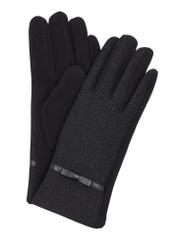 Black shiny women's gloves REKDT-0036-99(Z26), front product view on white background.