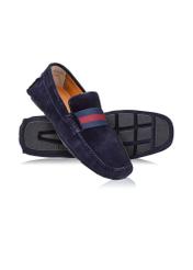 Navy blue leather moccasins for men BUTYM-0428-69(W24)-04