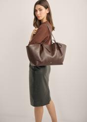 Brown shopper bag with bows TOREC-1378-1H(Z26)