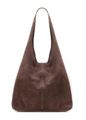 Brown suede women's shopper bag TORES-1177-89(Z25), front product view on white background.