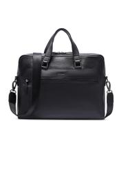 Black leather laptop bag TORMS-0496-99(W26) - front product view, on white background.