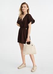 Cream-colored woven women's handbag TOREC-1043-12(W25)-02