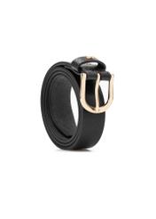 Black leather women's belt PASDS-0333-99(Z25), diagonal product view on white background.